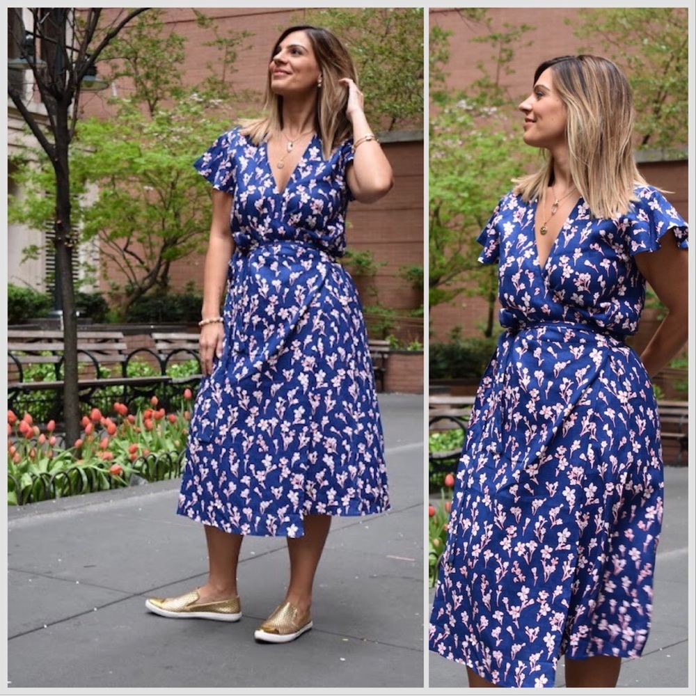 NWOT Draper James Blue Floral 100% Linen Wrap Dress sz 6